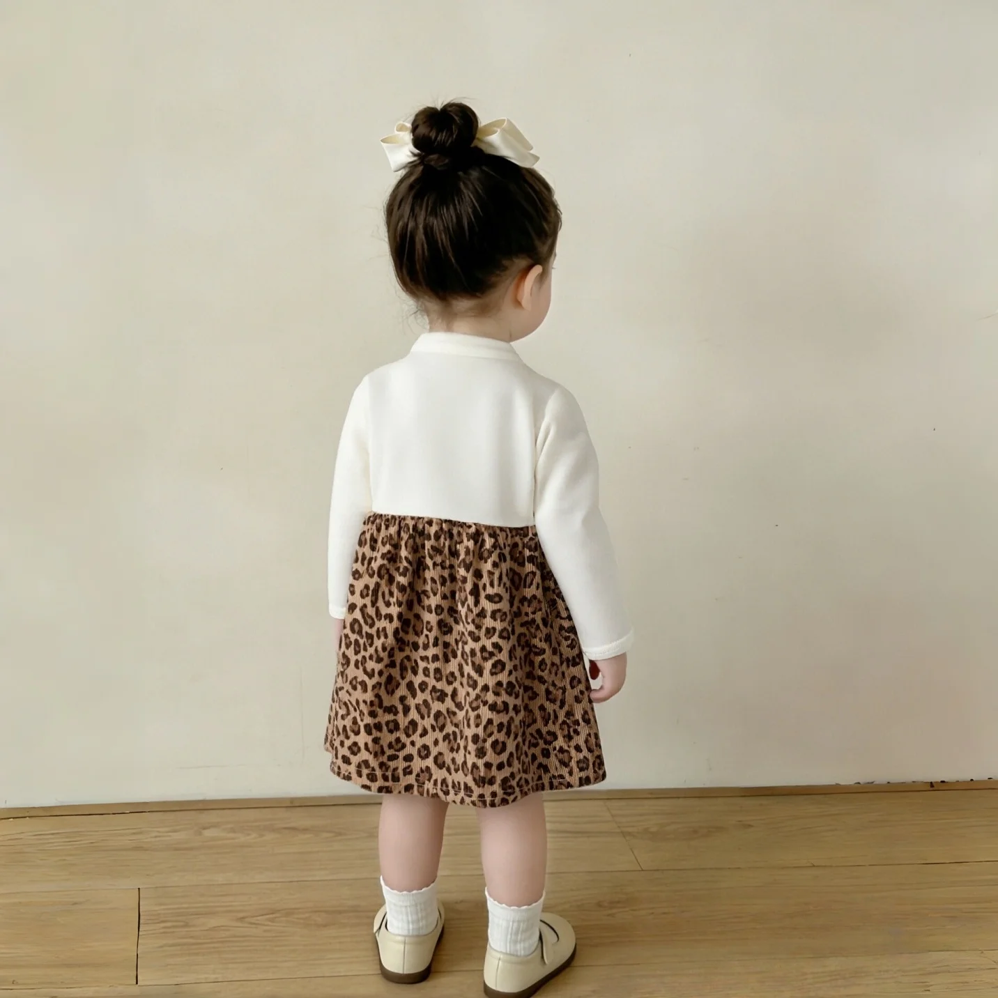 Spring Autumn Dress For Baby Girl Gift Bag Sweet Fashionable Leopard Print Daily Outdoor Party Dressing Ootd 9 Months - 3 Years