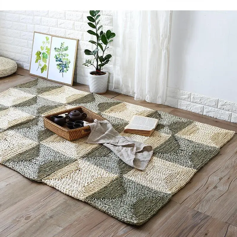 Household Non-slip Carpet Natural Straw Mat Parent-child Game Pad Home Living Room Doormat Area Rug for Bedroom