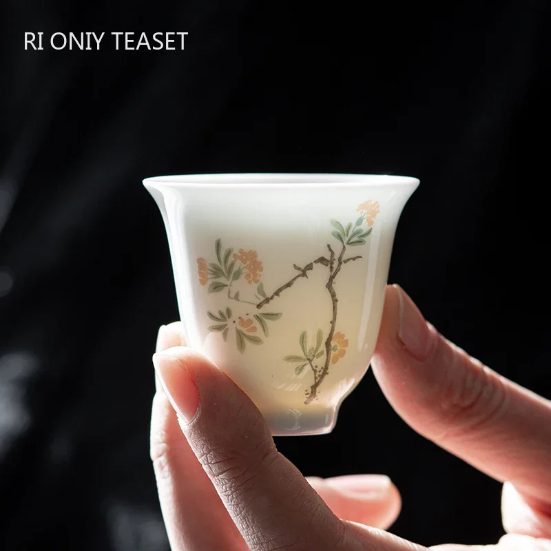 1 Pcs Chinese Handmade Ceramic Teacup Exquisite Hand-painted Flowers Tea Bowl Meditation Cup Porcelain Tea Set Master Cup