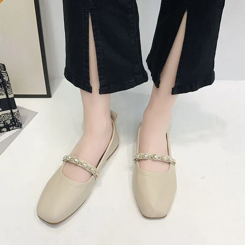 Letnie obuwie damskie Mary Jane Buty dla kobiet 2024 Japoński styl Lolita Mokasyny Square Toe Flat Pearl Gothic Flats Casual