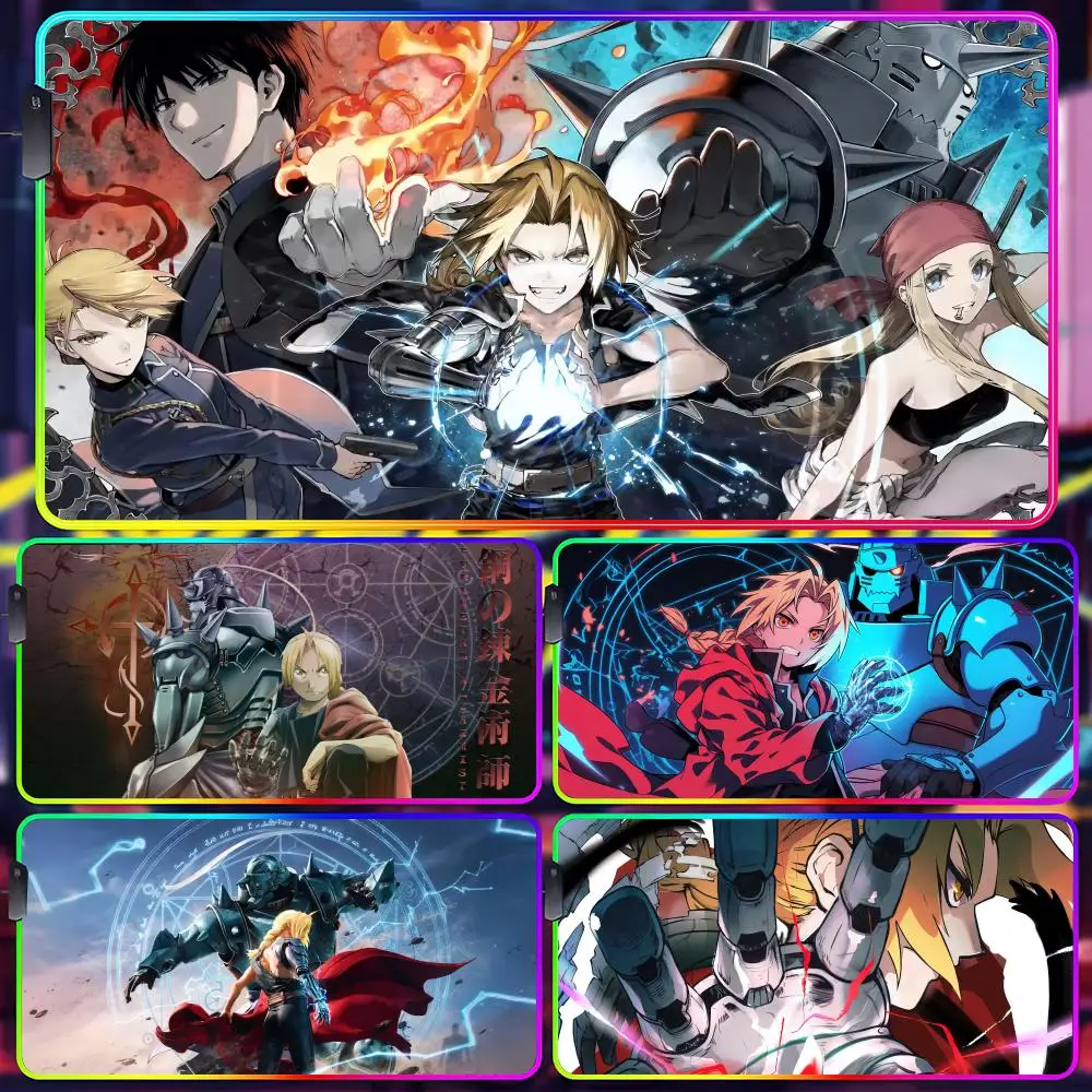 Fullmetal Alchemist Mouse Pad Gamer Luminescence Led Mouse Pad Gaming Table Rgb Deskmat Keyboard Pc Mousepad