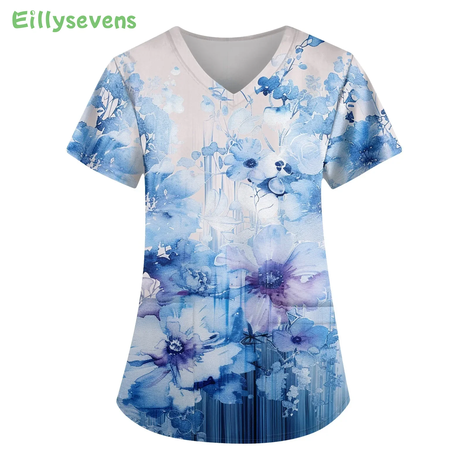 Casual Loose Medical Uniforms Painted Pattern Femme Blouse Working with Pockets Clothes for Women Uniformes Quirurgicos Mujer