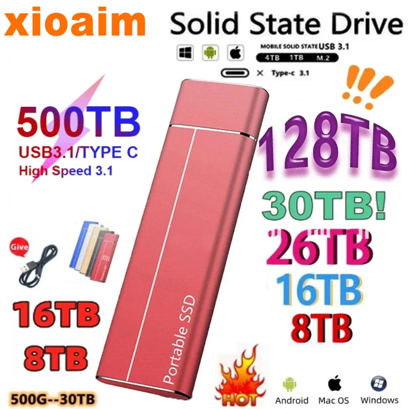 Высокоскоростной внешний жесткий диск M.2 для Xiaomi 128 ТБ 64 ТБ SSD жесткий диск 16 Тб 8 ТБ 4 ТБ SSD накопитель с интерфейсом USB 3,1