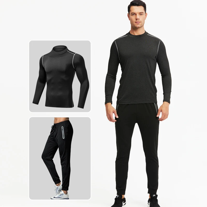 

Men's Dry-Fit Suit Elastic High Collar Tights Outdoor Athletic Running long-Sleeve Sportswear and pants