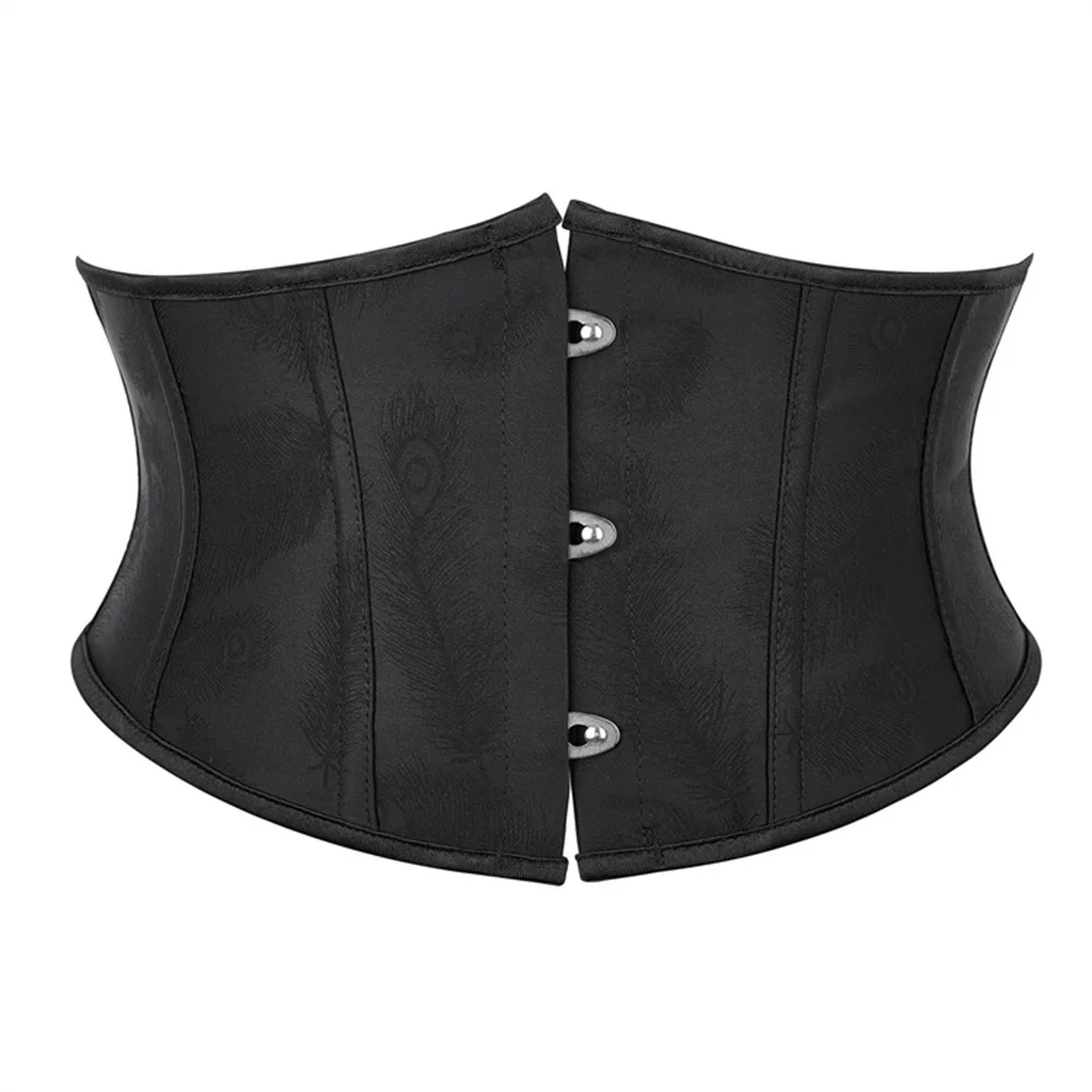 Kadın 18 cm Kısa Torso Bel Eğitmen Underbust Korse Moda Tüy Baskı Zayıflama Büstiyer Siyah Beyaz