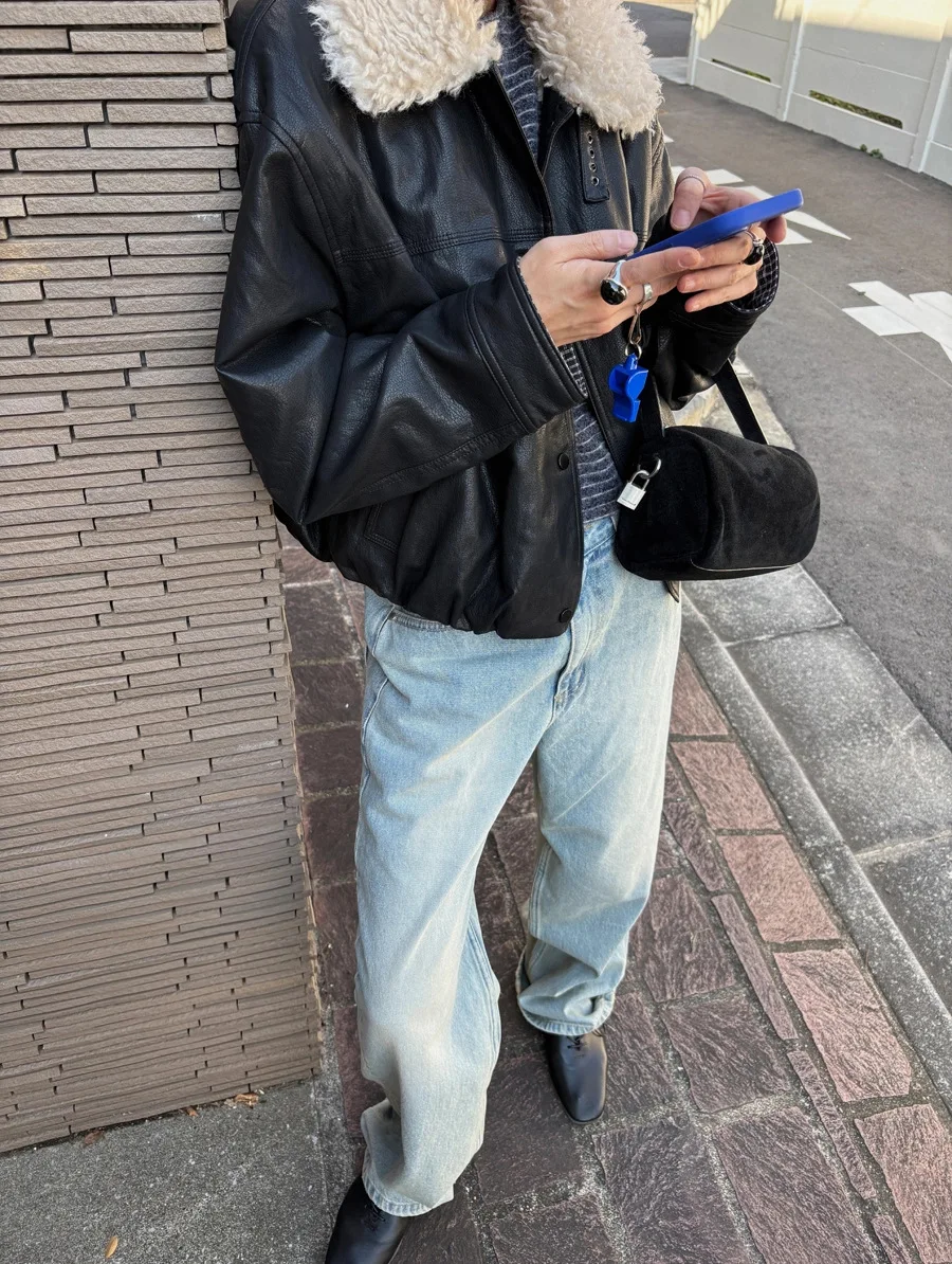   Inverno 2025 casaco feminino vôo jaet calor intercuído couro e pele ort outerwear commute sle solto ajuste