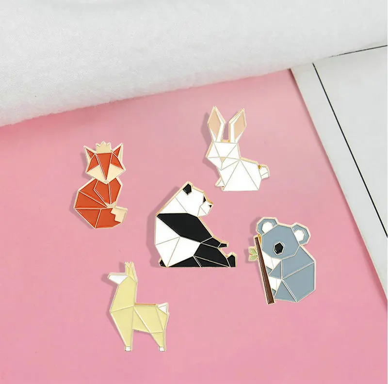 Pin Custom Fox Panda Koala Alpaca Rabbit Brooch Bag Clothes Lapel Pin Badge Cartoon Jewelry Kid Friend Origami Animal Enamel