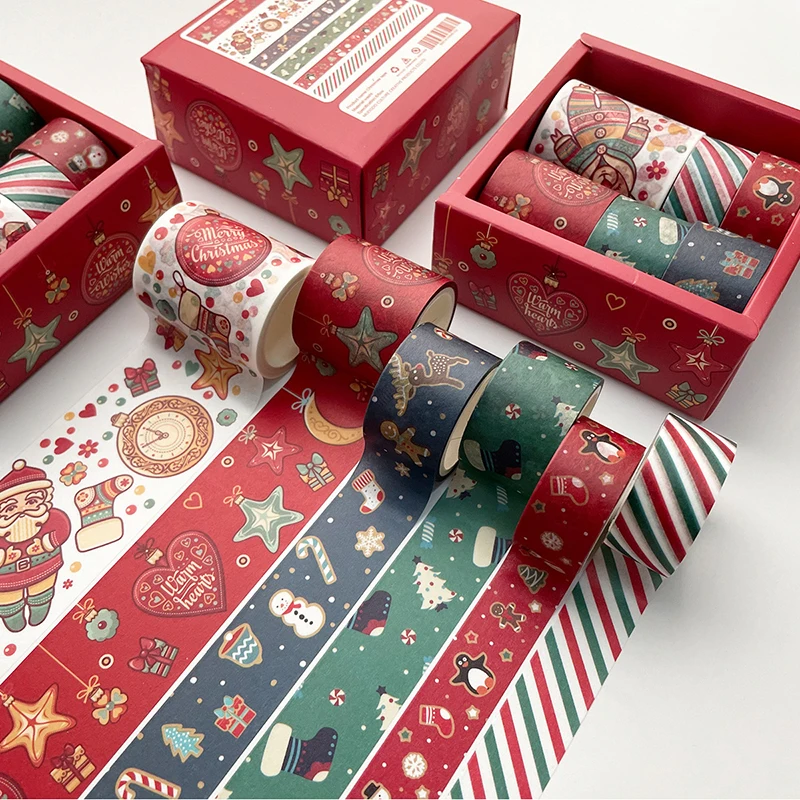 6pcs Christmas Tapes Wrapping Duct Tape For Christmas Scrapbook DIY Craft Gift, Planners, Gift Wrapping