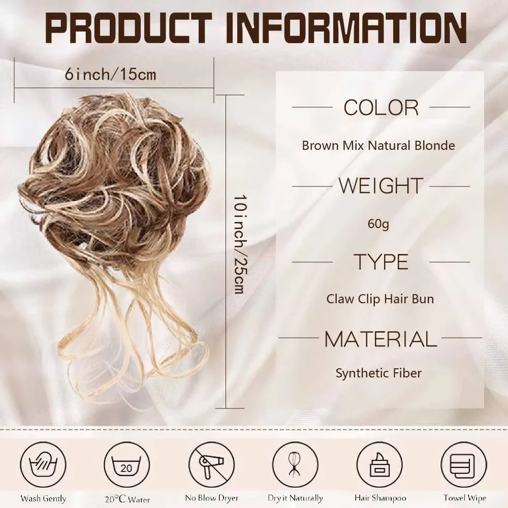 Postizos de Donut desordenados sintéticos para mujer, extensiones de cabello rizado con Clip de garra, 1 piezas