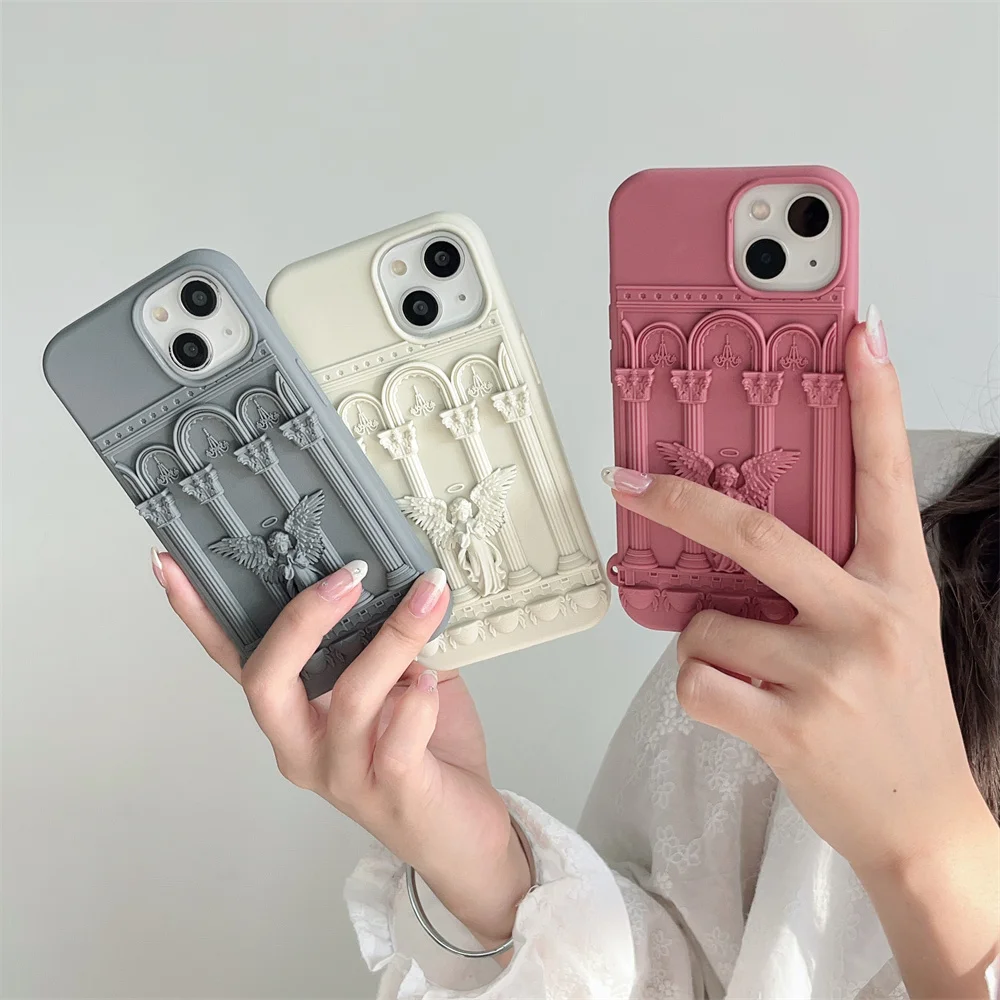 Fashion Art Praying Angel Statue Phone Case For iPhone 15 14 11 12 13 Pro Max Cover Silicone Shockproof Cute Protective Cases