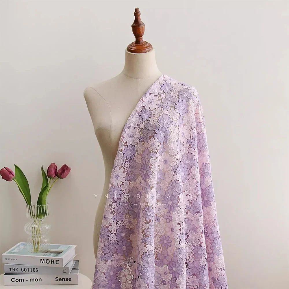 Water-soluble Milk Silk Fabric, Three-Dimensional Embroidery, Flower Lace Fabric, Cheongsam Dress, Clothing Designer Fabric view 3