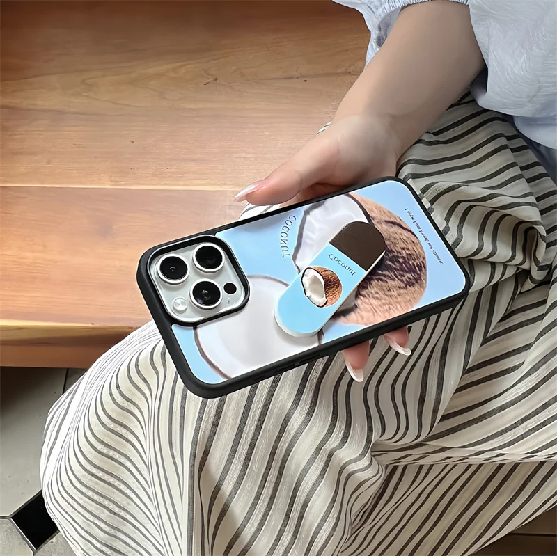 Fashion Cute Coconut Phone Case For iPhone 16 Pro 15 14 13 Pro Max Cover with Woundplast Stand Holder Cases for Apple 16Pro Capa