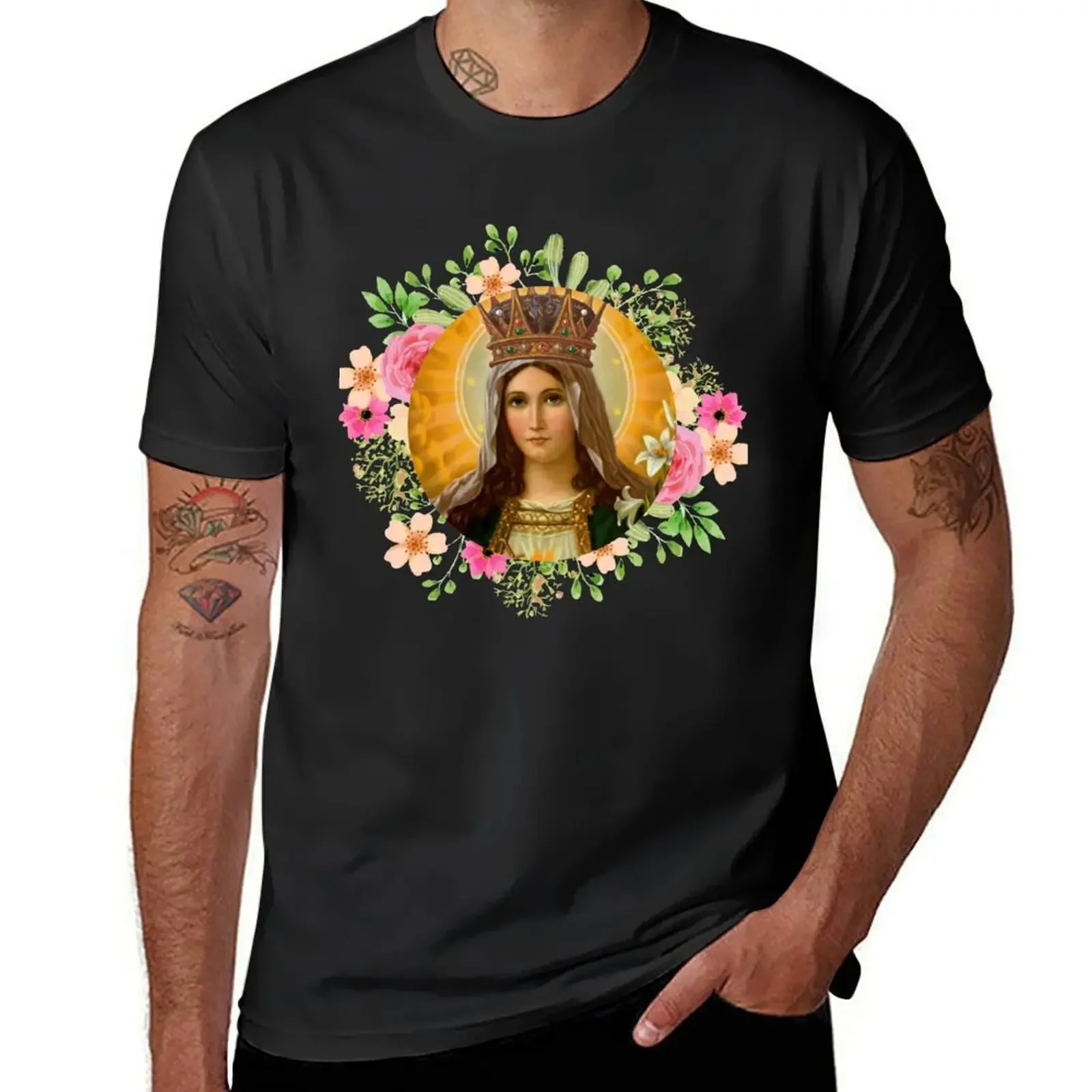 

Our Lady Queen of Heaven I Virgin Mary I Sacred Heart of Mary I Catholic Prints T-Shirt anime clothes baggy shirts men clothings