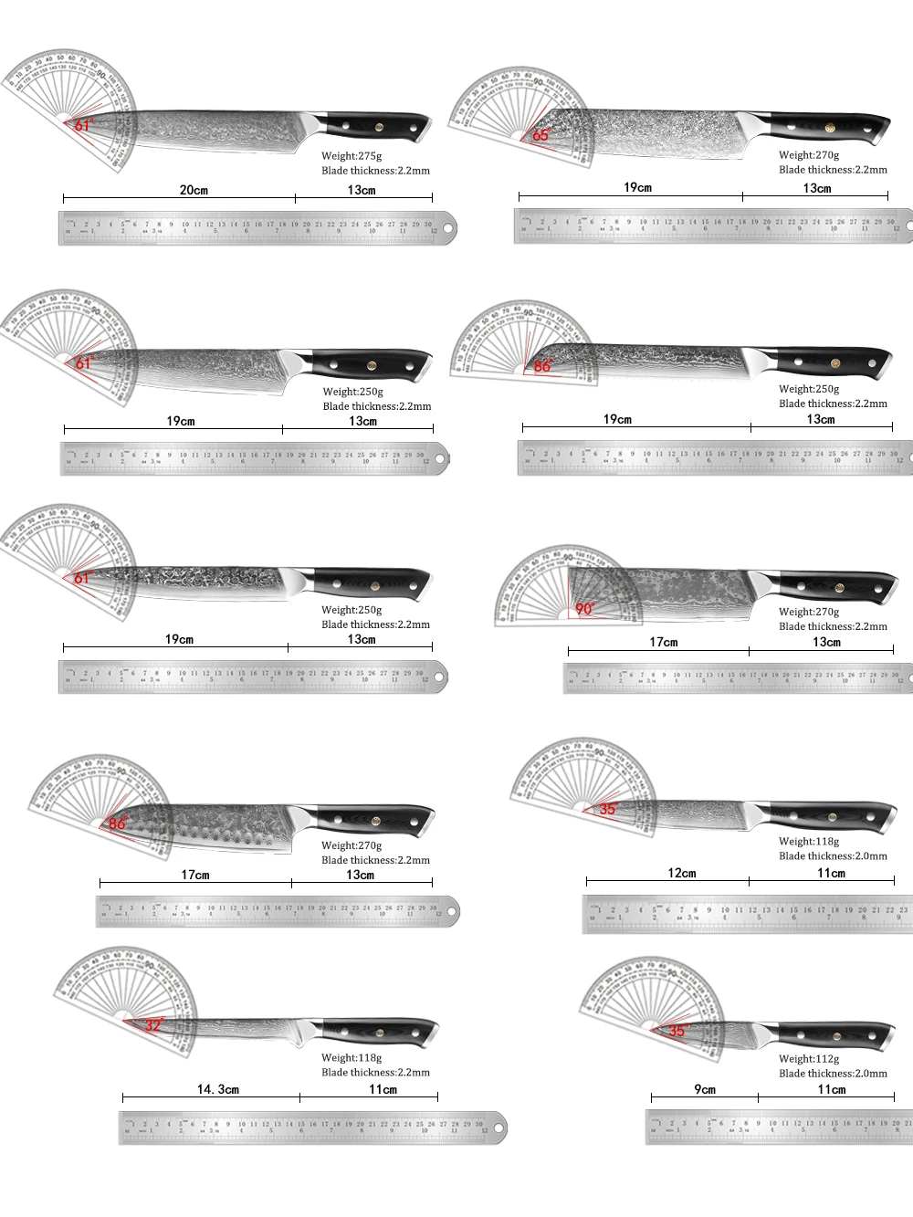 1-9 PCS Chef Knife Set Damascus Steel Kitchen Knives Razor Sharp Cleaver,Paring,Bread,Boning,Chef Special Knife With G10 Handle
