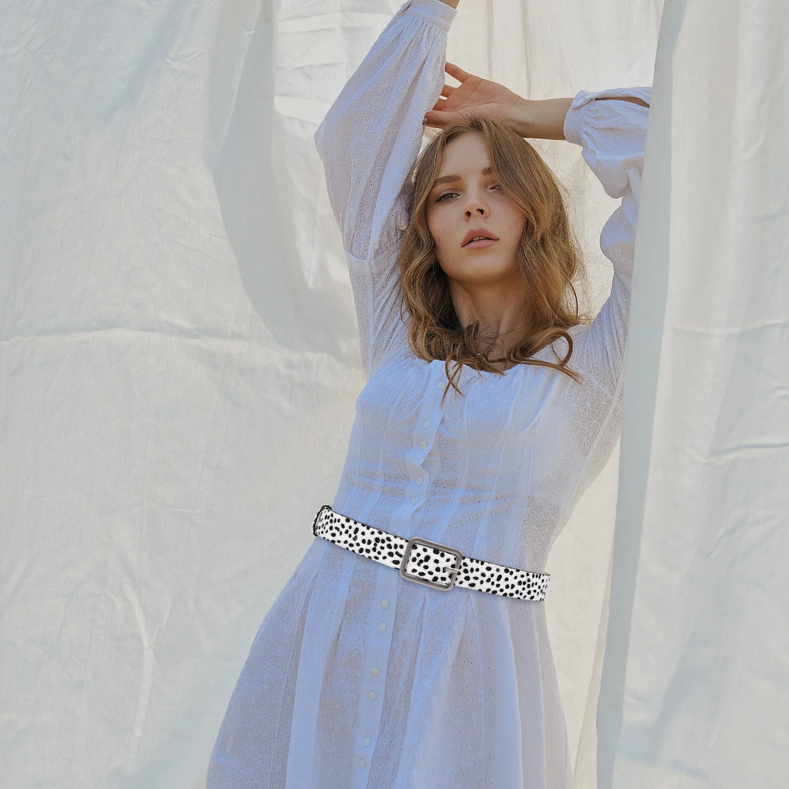 

Stylish Women Belt Dalmatian Print PU Faux Hair Material Adjustable Length Versatile Accessory for Casual Dress Jeans