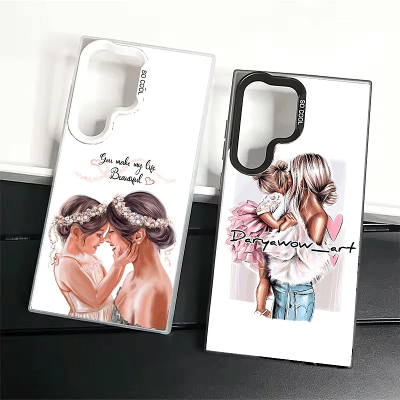 Mom Baby Girls Theme Soft Phone Case for Samsung Galaxy S24 S25 FE S26 Edge S23 Ultra S22 Plus S21 + Shockproof Cover Back Shell