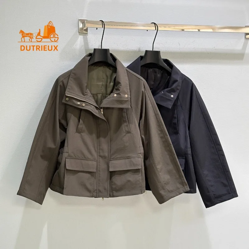 2025 New Winter Women's A-line Stand Collar Pocket Short Waist Windproof Cotton Coat, Fashionable and Elegant Warm Short Jacket