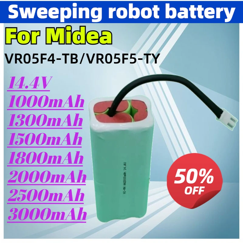 New 14.4V 1000mAh-3000mAh Rechargeable Sweeping Robot Battery for Midea VR05F4-TB/VR05F5-TY Vacuum Cleaner in Stock