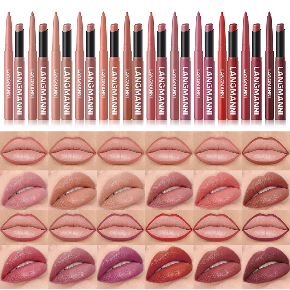 Lápiz labial mate giratorio oblicuo de larga duración y delineador de labios mate, 2 en 1, sin transferencia, duradero, para crear un maquillaje perfecto fácilmente