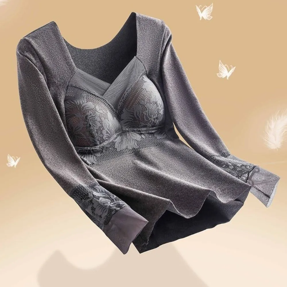 

Женская термоодежда из кружева с V-образным вырезом, осенняя, с эффектом самонагревания, невидимая теплота, длинный теплый топ