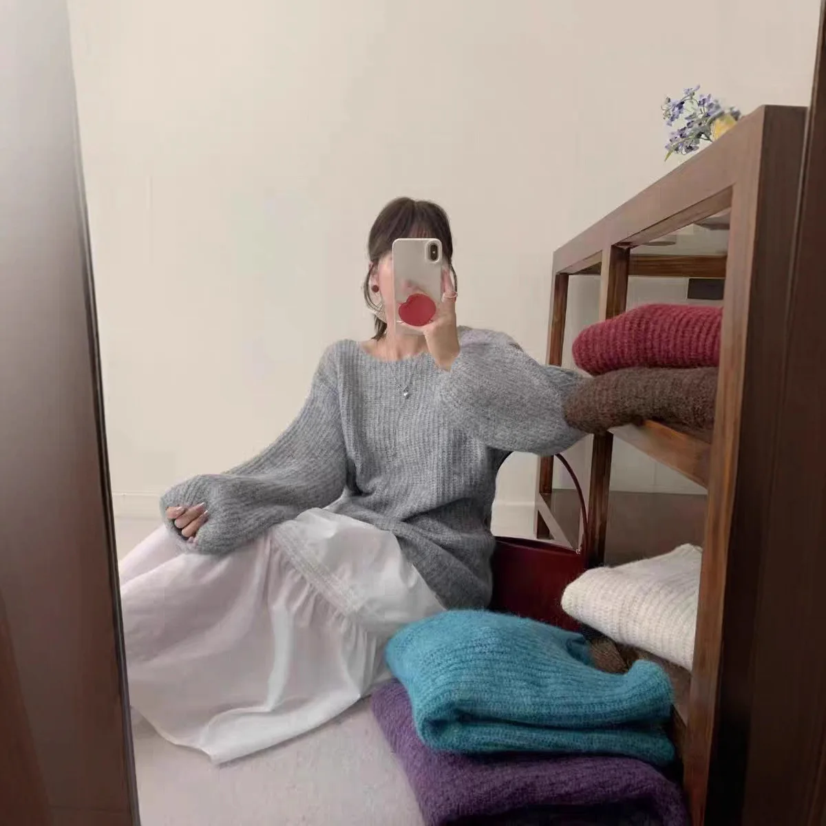 

Korean Lazy Style Lantern Sleeve Sweater Pullover for Women's 2025 Autumn and Winter New Soft and Sticky Knitted Sweater Top