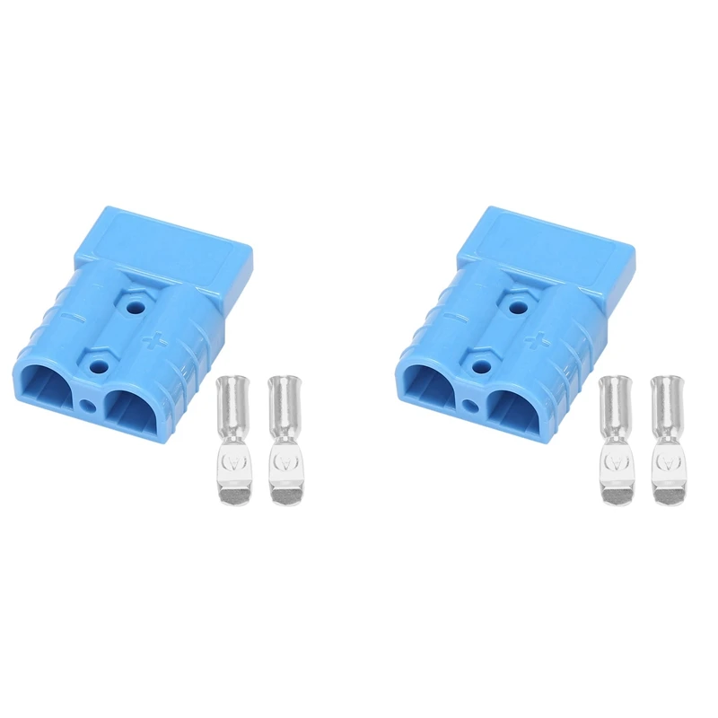 2X For Anderson Style Plug Connectors 50A 600V 6-12AWG AC/DC Power Tool For 6AWG Plated Solid Terminals Plugs Blue