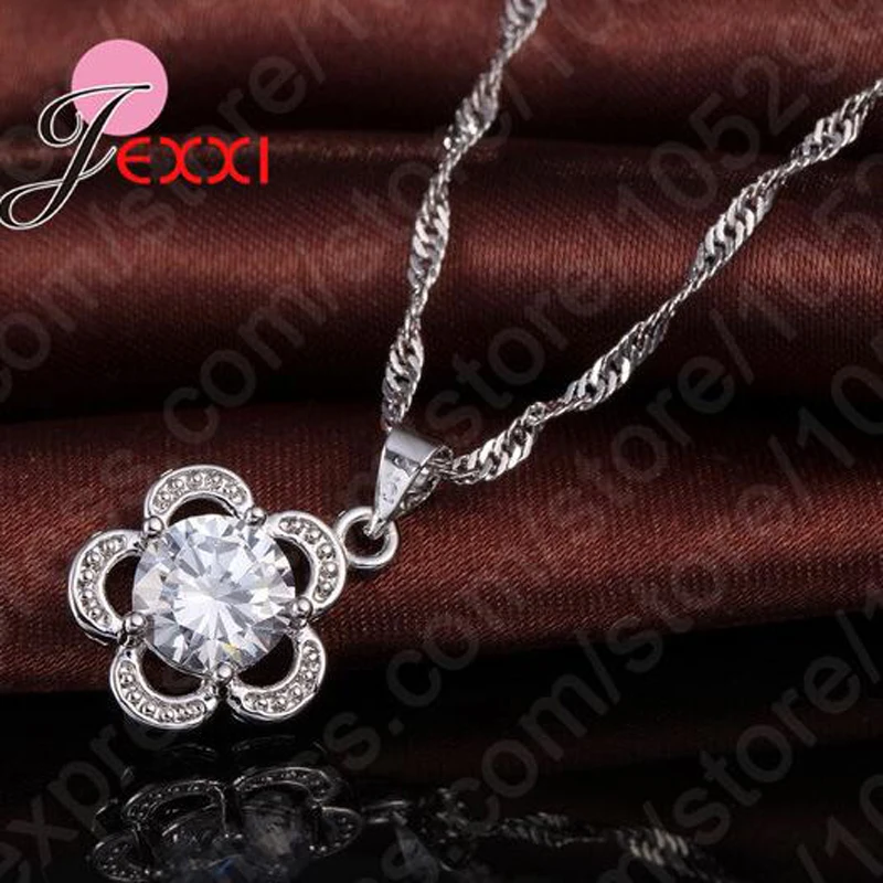 Vintage Antique 925 Sterling Silver Flower Cubic Zirconia Necklace And Earrings Women's Jewelry Sets Anniversary Gift