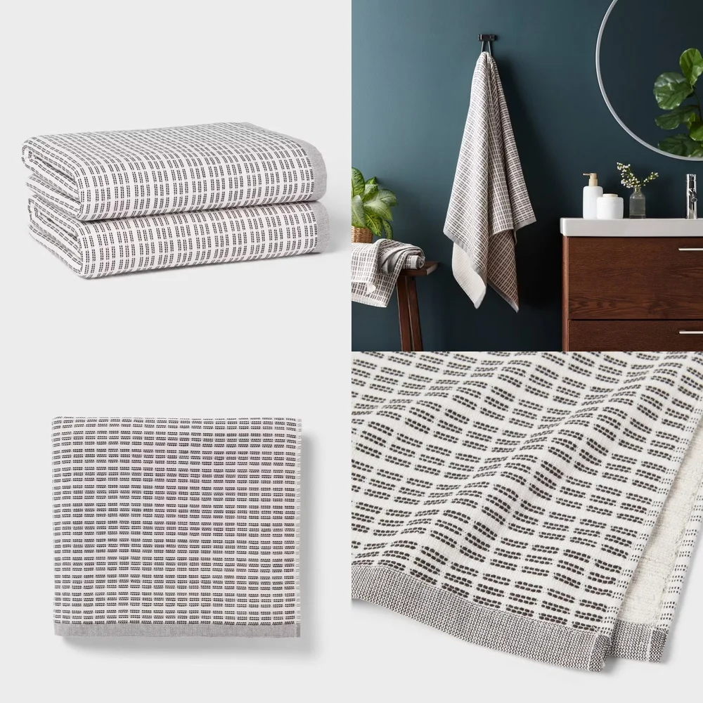 

towel2pc Modern Bathroom Towels Set Black White Soft Absorbent Cotton Bath Towel for Home Hotel Spa Gym Travel