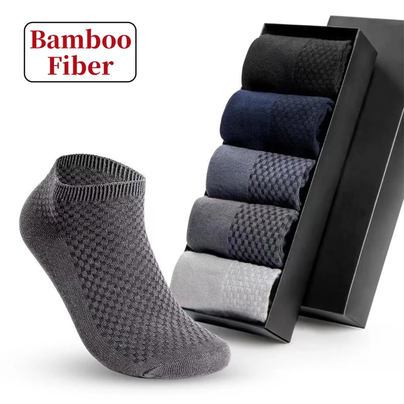 Calcetines tobilleros de fibra de bambú para hombre, medias transpirables, desodorantes, para negocios, lote de 5 pares