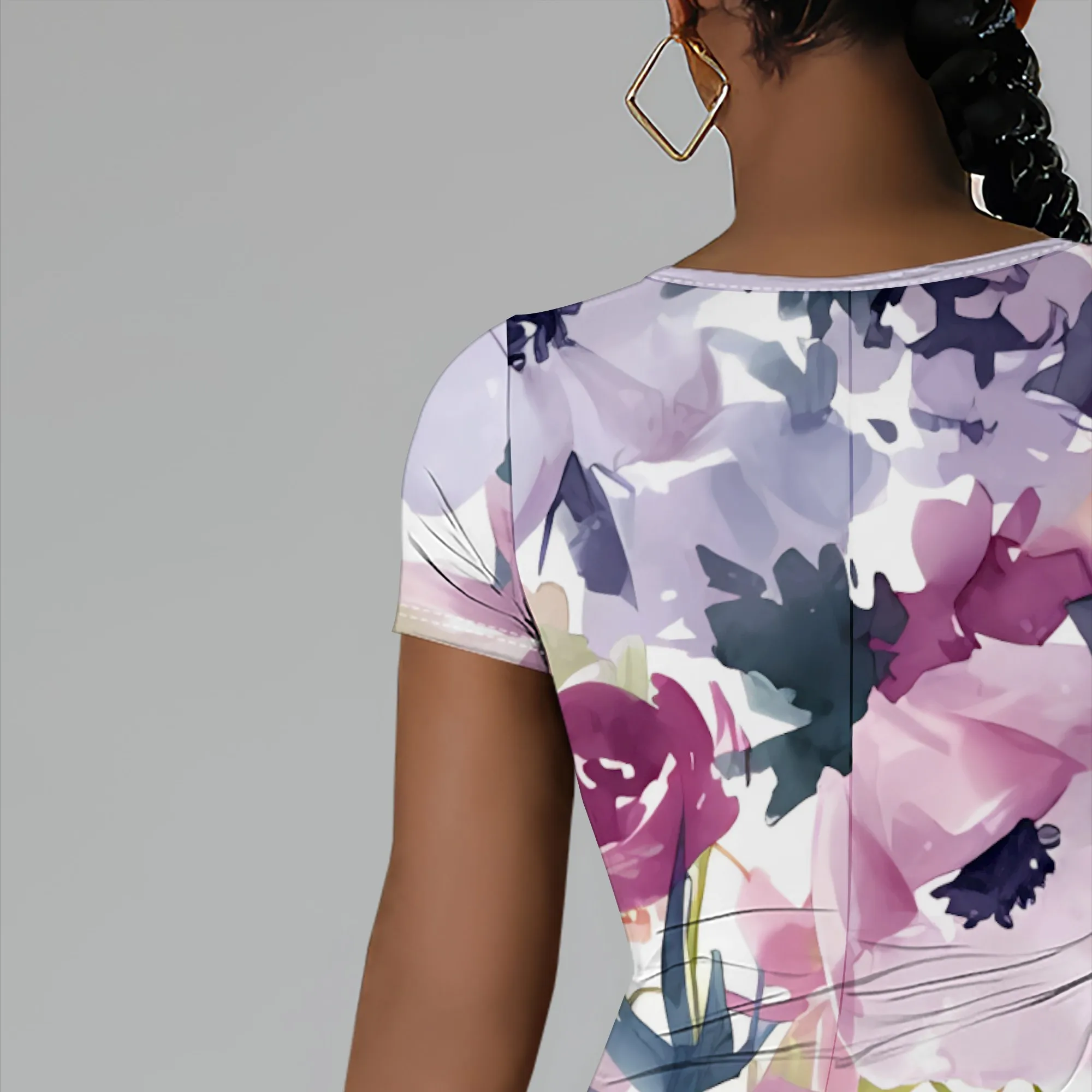 Nupusa カラフルな花柄ボディコンドレス女性のための U ネック半袖夏カジュアルマキシドレス