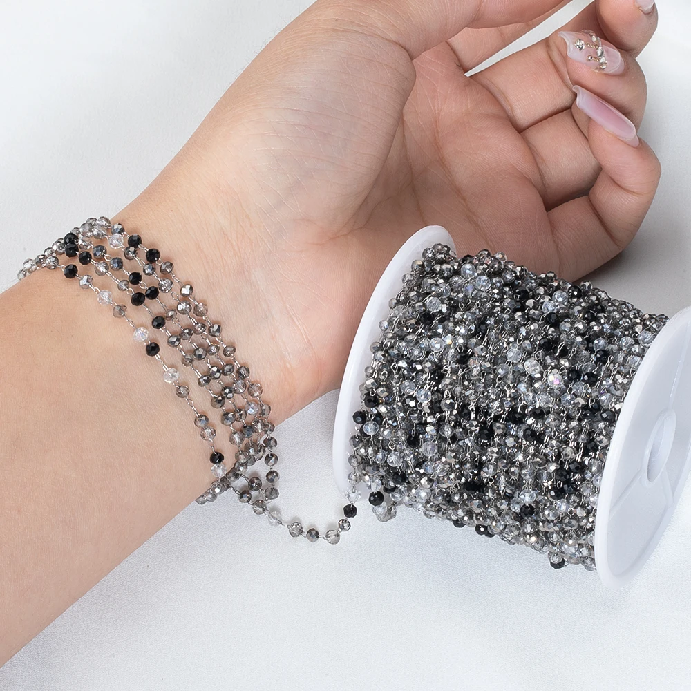 2Meters 1Meter Stainless Steel Gray Beads Chain Natural Stone Crystal Beaded Chain Necklace Bracelet Supplies Jewelry Making DIY