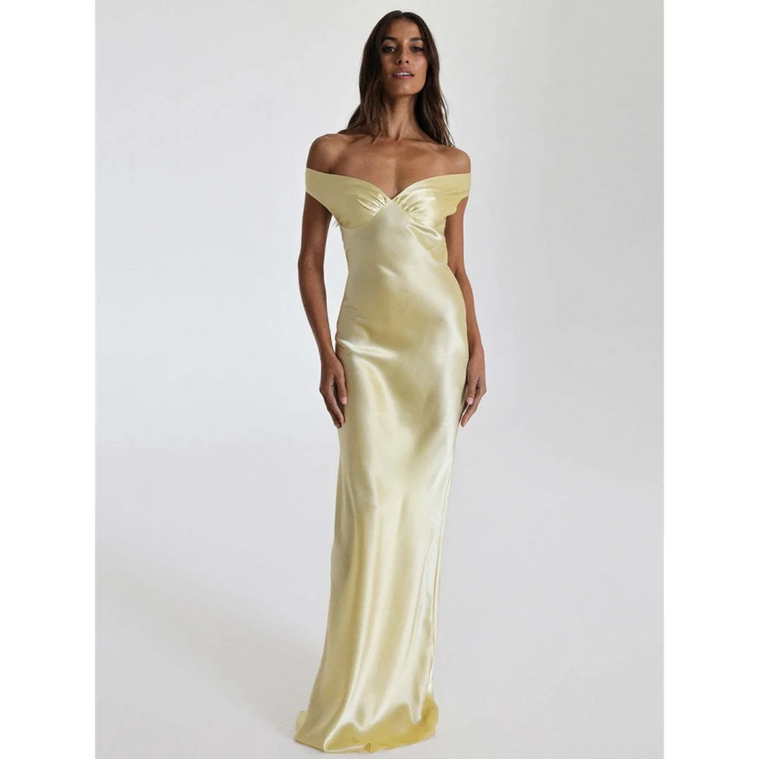 Robe de soirée longue en soie, épaules dénudées, douce et Sexy, plissée, robe de Cocktail, robes d'invitées pour fête de mariage, fête de Festival d'anniversaire