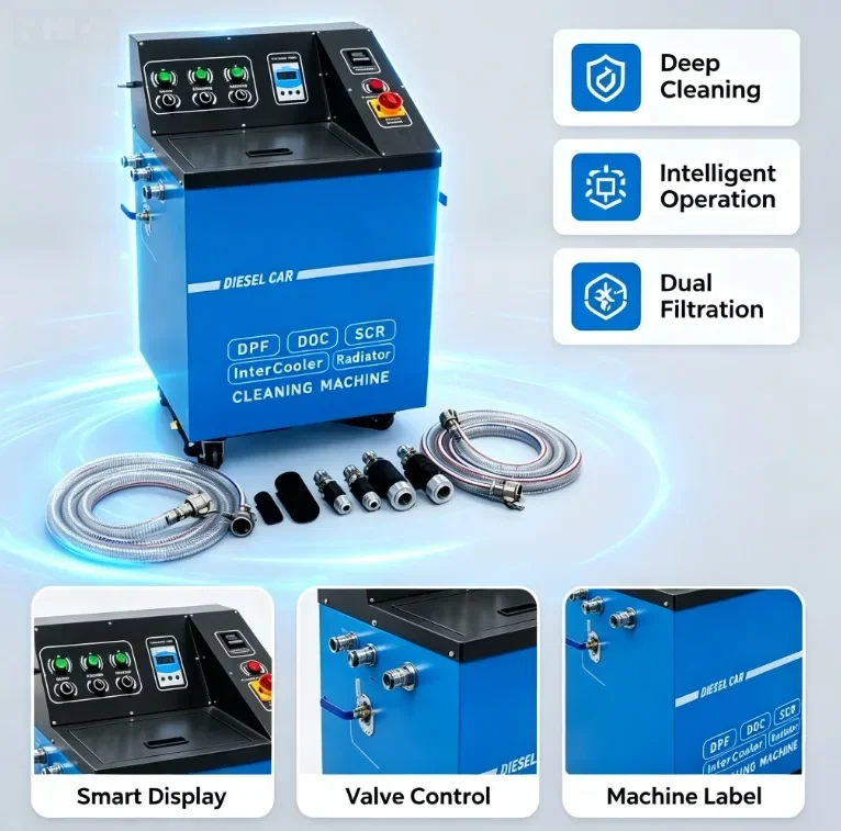 AC 220-240V Model Metal High-Pressure Steel Radiator Flush Machine Diesel Particulate Filter SCR DOC DPF Cleaning Equipment