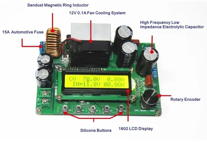 1X DC-DC NC CV CC Booster Module CNC Boost 12V~120V 0-15A Adjustable MPPTConstant Voltage Current Module