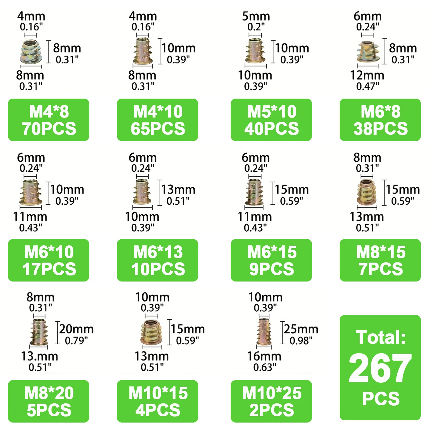 267pcs Hex Drive Threaded Inse - Furniture Hardware Threaded Inserts review and price