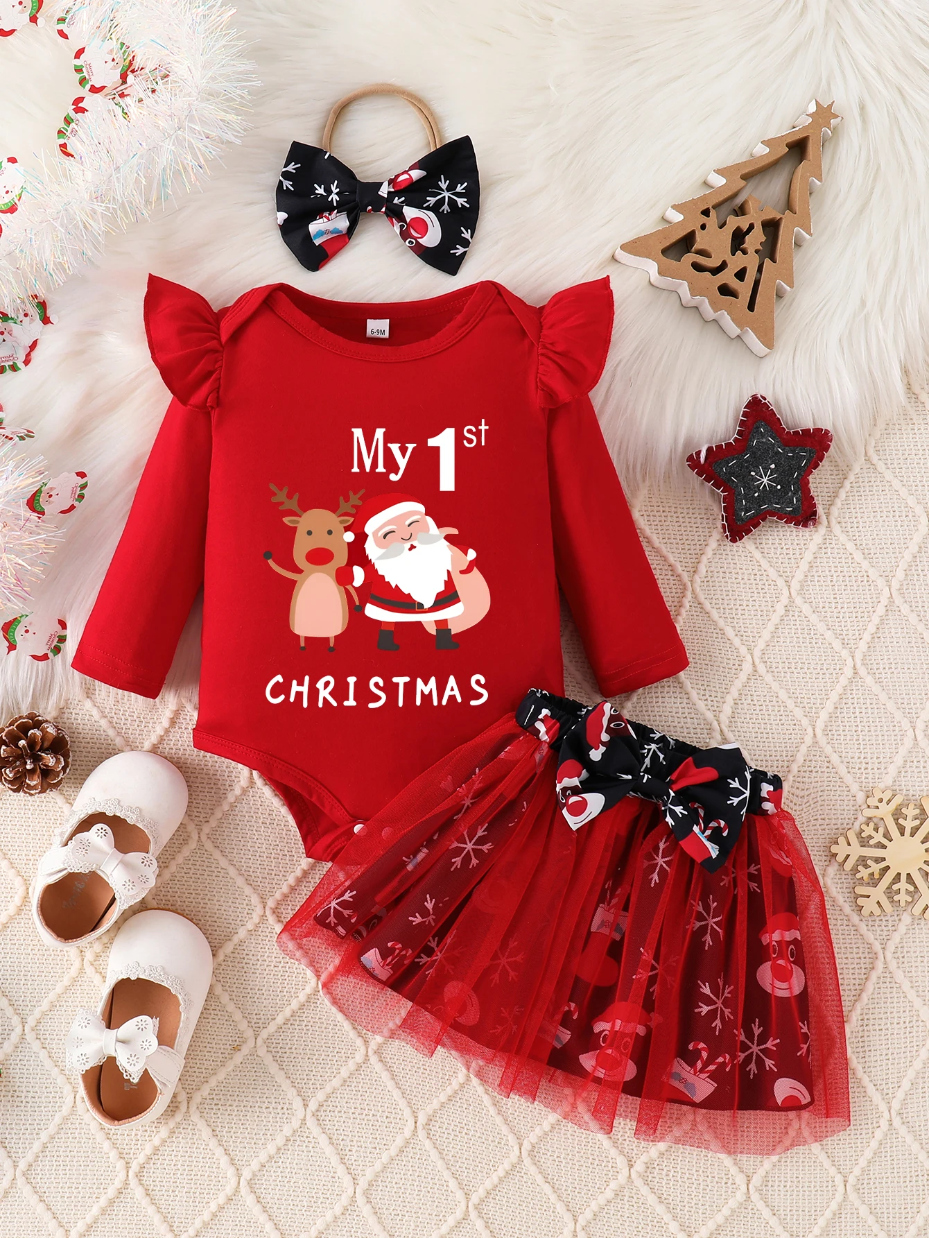 Children Eden 0-24 months infant baby girl my 1st Christmas  Christmas outfits X'mas gift for newborn baby C