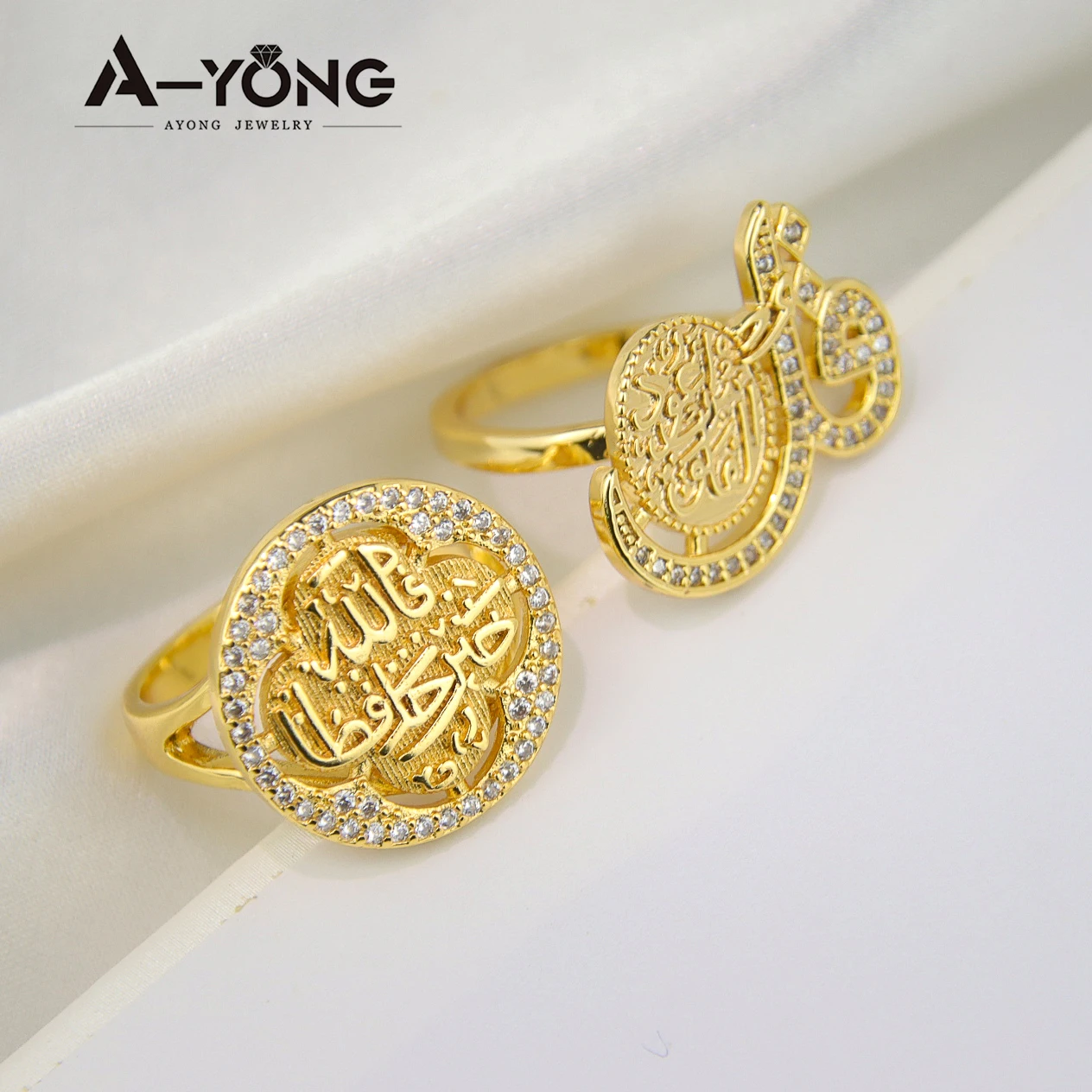 AYONG Arab Elegant Gold Rings 21k Gold Plated Cubic Zirconia Italian Dubai Women Wedding Party Gift Accessories