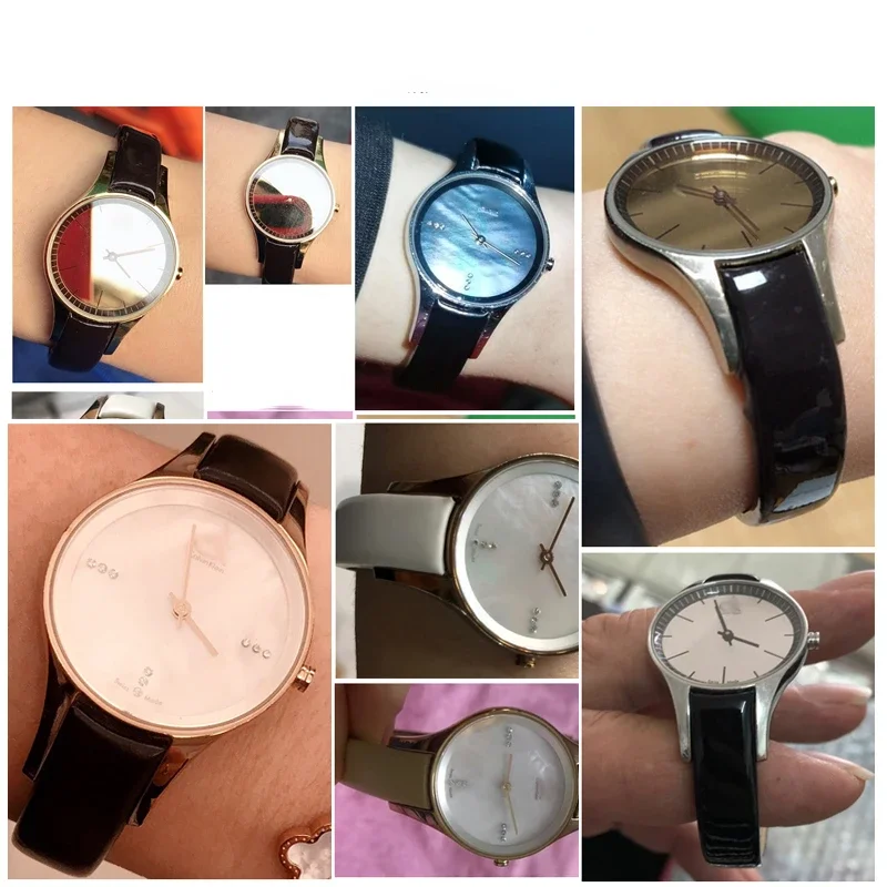 For CK K43231 K43232 K43235 K43236 Genuine Leather Watch Strap Waterproof Sweat-Proof Soft Comfortable Women Arc Mouth Watchband