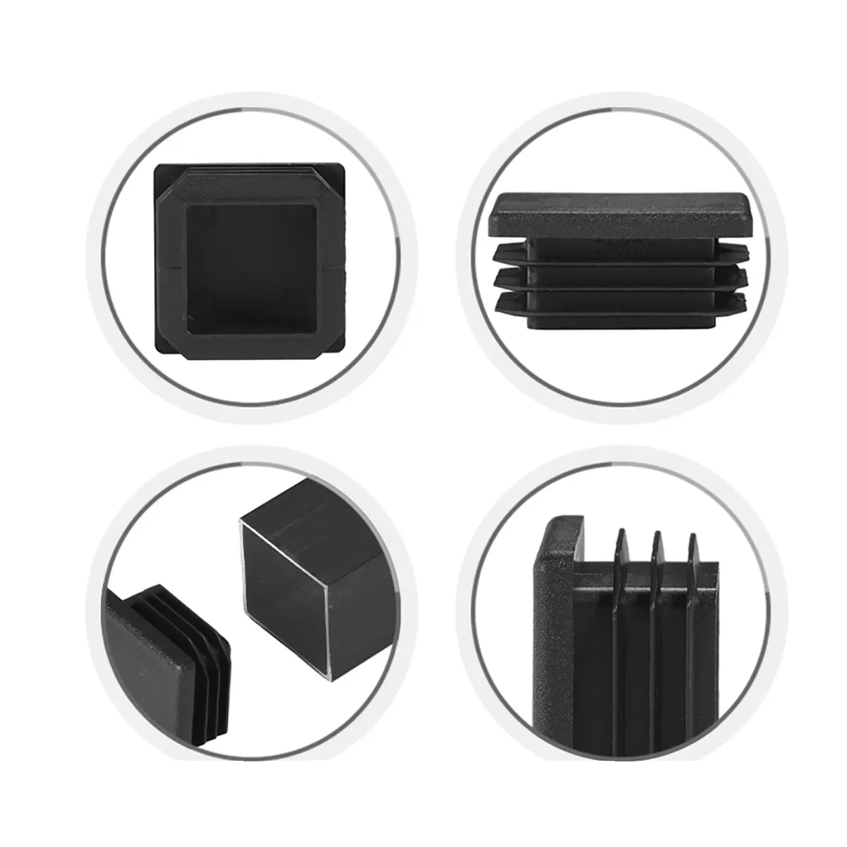 สีดําสแควร์พลาสติก Blanking End CAPS ขาเฟอร์นิเจอร์ท่อแทรกปลั๊ก Bung ตกแต่งฝุ่น 10x10mm-100x100mm