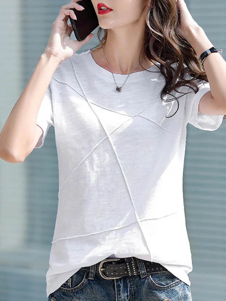 

Женская футболка в рубчик, с круглым вырезом и коротким рукавом