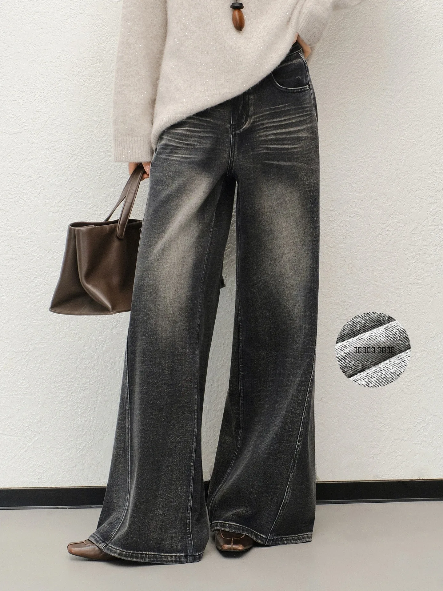 

Джинсы Meiyang Blaze Fce с широкими штанинами, повседневные, свободного кроя, женские, джинсовые, теплые, с высокой талией, на молнии