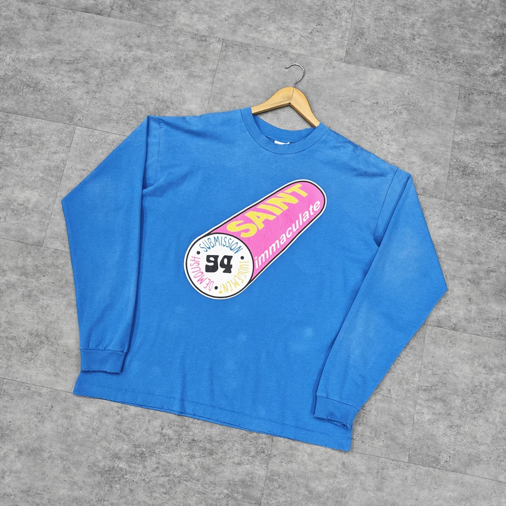 

Yao модная уличная одежда Saint OF Michael, винтажная футболка с графическим принтом, повседневная хлопковая футболка унисекс с длинными рукавами для мужчин