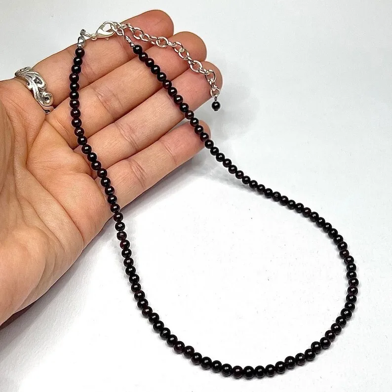 

Handmade Jewelry 2-4mm Natural Red Garnet Smooth Round Gemstone Beaded Necklace