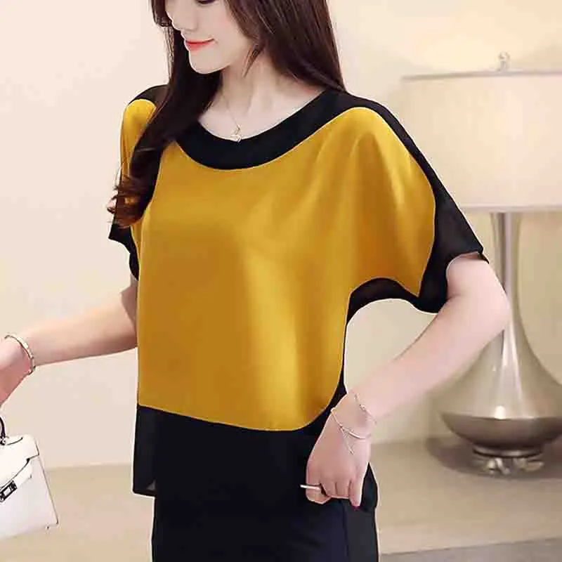 New Fashion Women\'s Summer Chiffon Blouses Short Sleeve Women Shirts Loose Woman Tops Elegant Office Woman Clothes 3397
