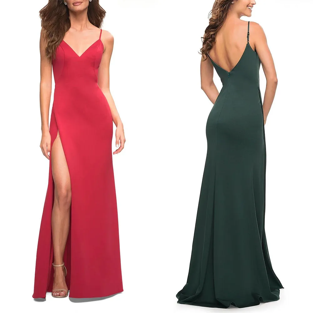 

Customized V-neck Thin Suspenders Sleeveless Floor Length Vestidos Casamento Convidada Dubai Evening Luxury Dress فساتين السهرة