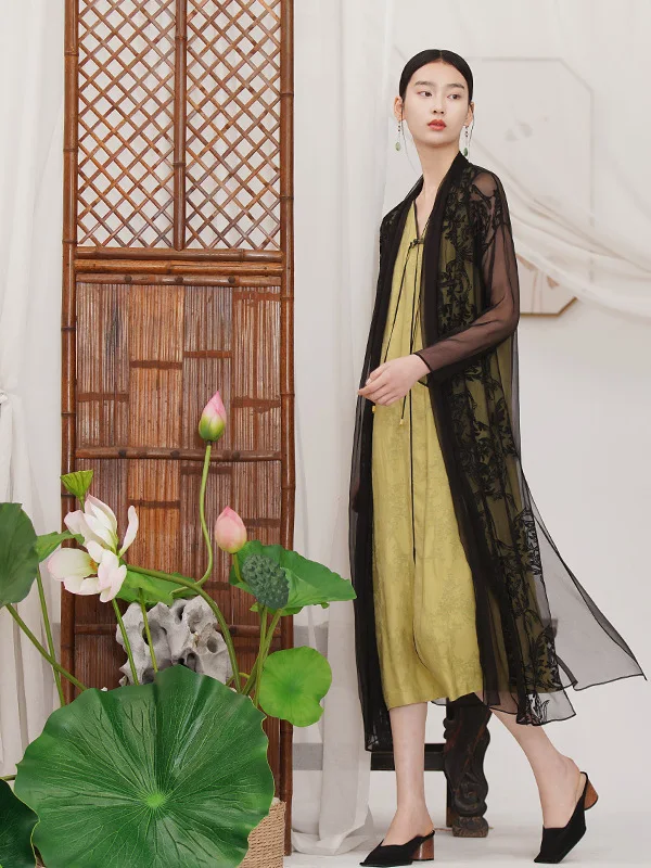 

Original Design Silk Outerwear Cardigan Ladies Vintage Sle Loose Waist Copper Ammonia Fiber 60% Viscose 40% Summer Dr