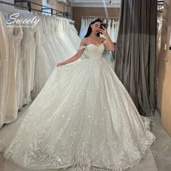 Shiny Wedding Dress Sequins With Embroidery Ball Gown Sweetheart V-Neck Sleeveless Button Robe De Mariee Lace Robe Customized