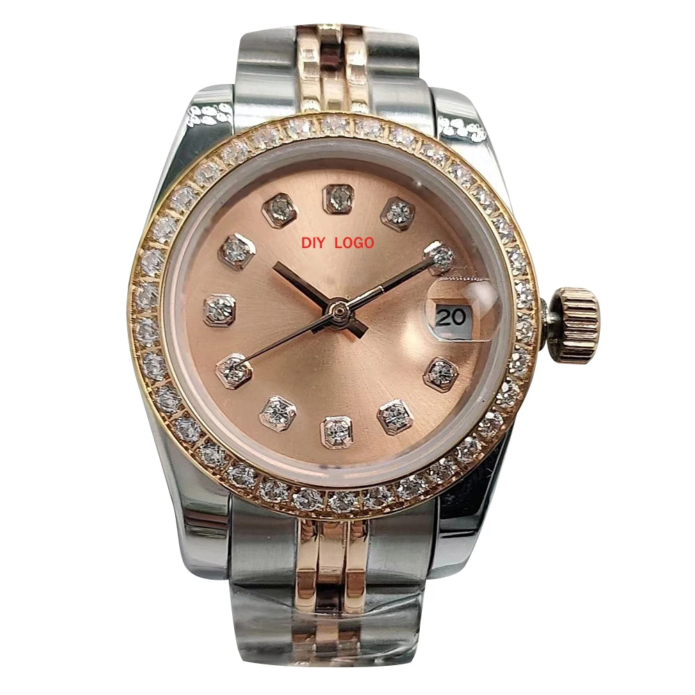 شعار مخصص 26mmWomen's Fashion Mechanical Watch Diamond Watch نافذة التقويم هدايا للنساء