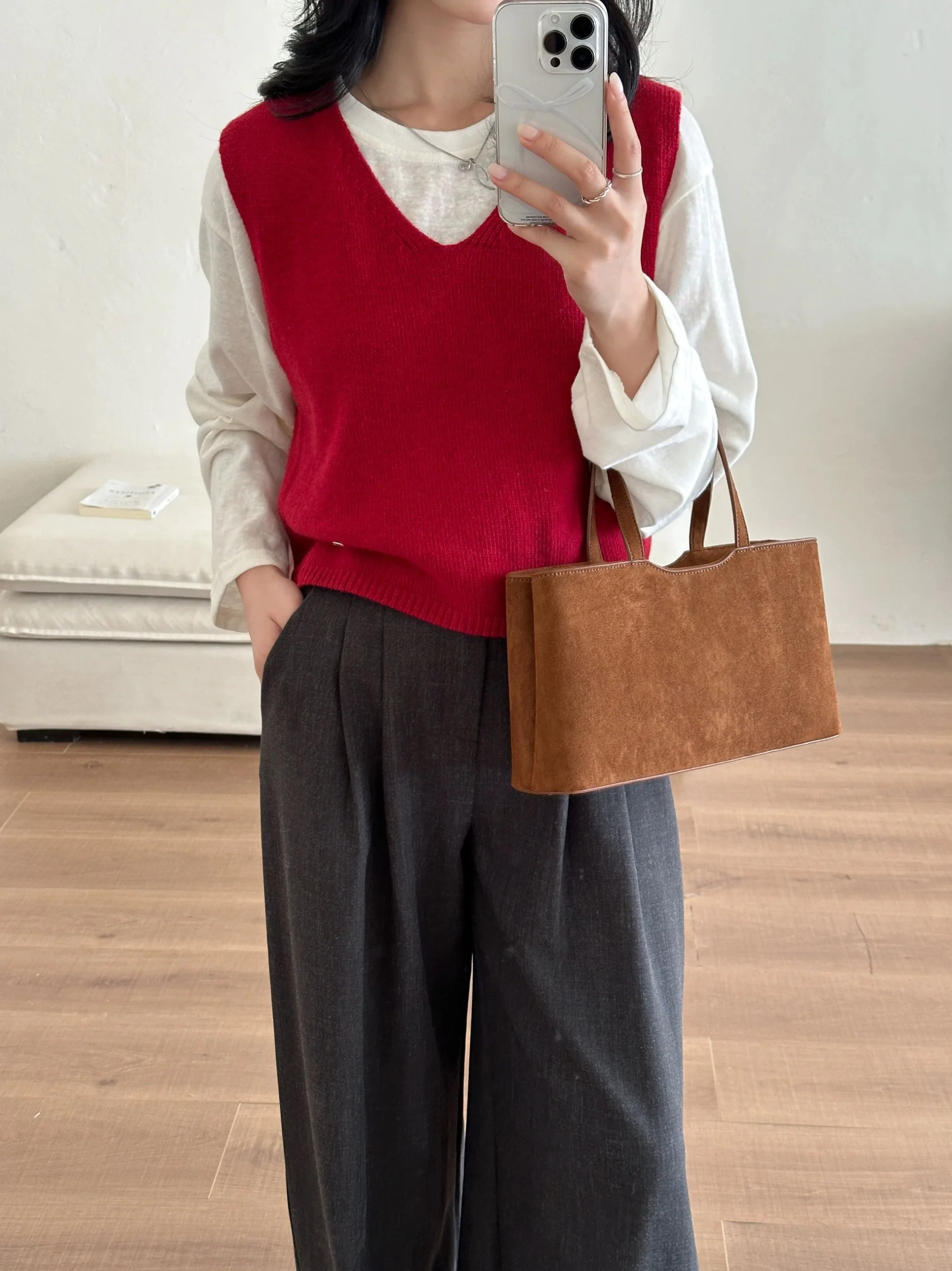 

Retro Suede Leather Tote Bag Autumn Winter Multi-carent Simple Versatile Handbag Ele Commuter Sle Women's Bag