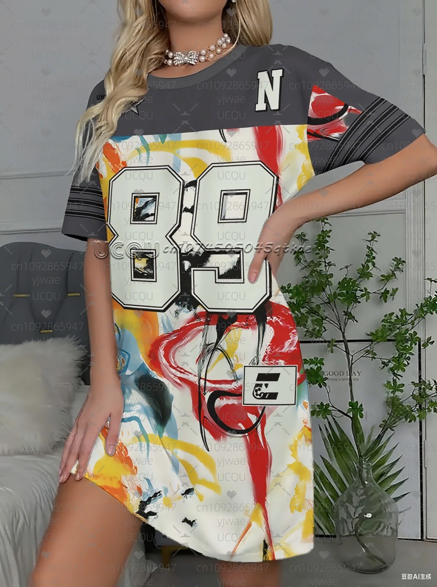 2025 été femmes T-Shirt robe ample décontracté 3D NO.89 imprimé col rond dame à manches courtes pull robes femmes vêtements